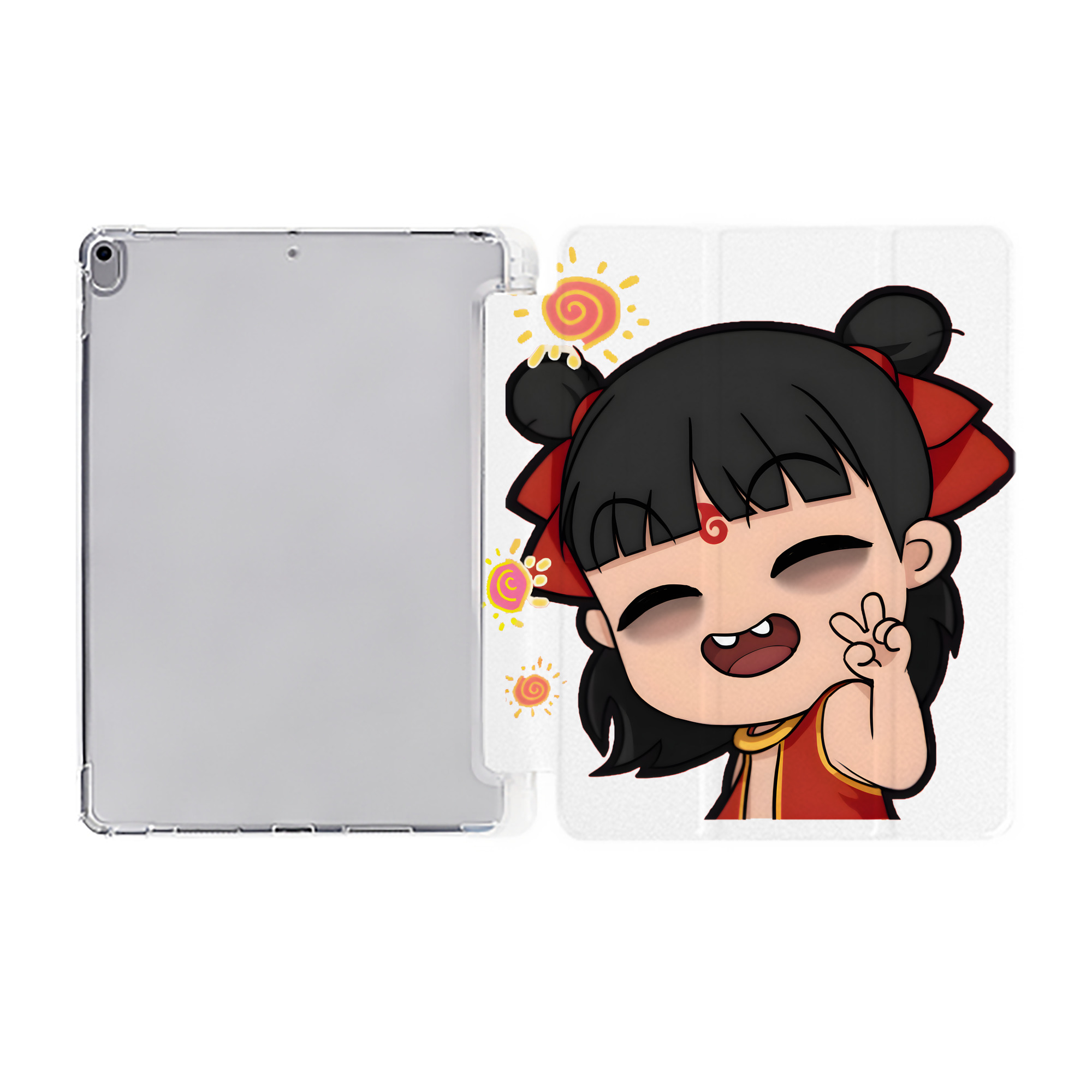 （画像用） Ne Zha 2 ナタ 魔童の大暴れ IPad ケース ペン収納付き 三つ折りスタンド PUレザー×シリコン 対応機種9.5/10.5/10.9インチ